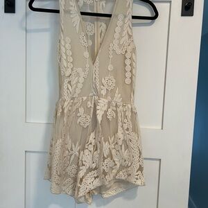 Cream Lace Floral Romper